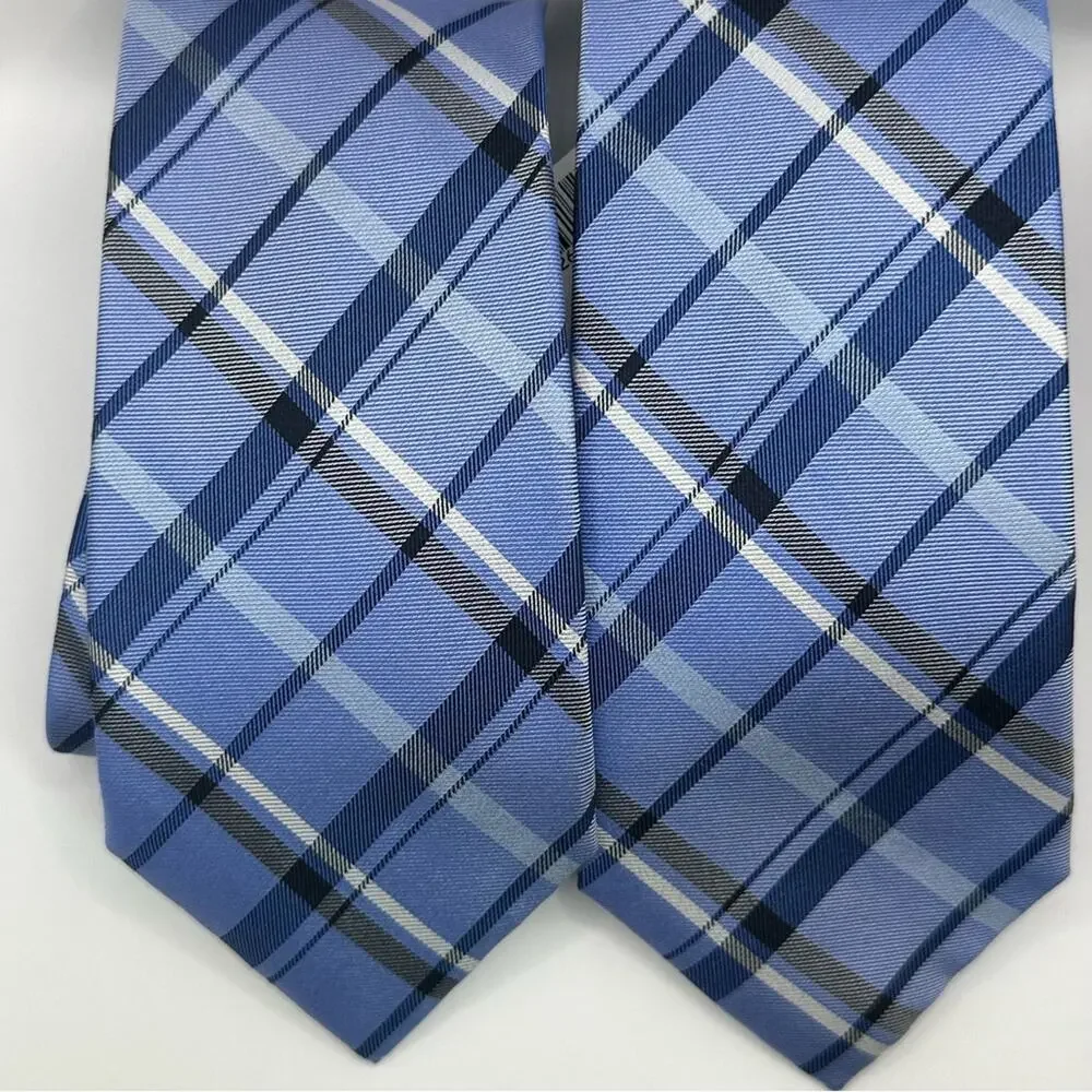 CHAPS NWT Blue White Plaid Neck Tie Lot of 2  Set Bundle 100% Silk Classic